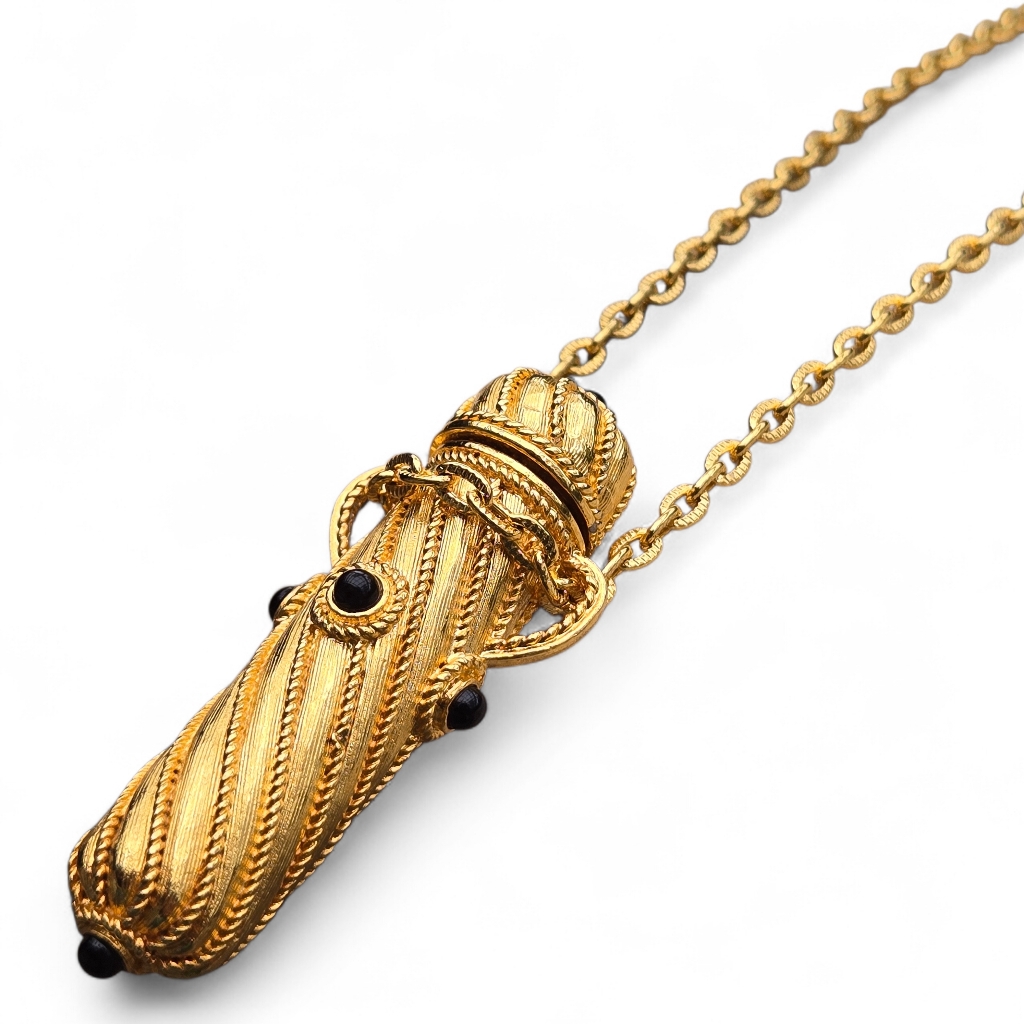 Parfume Bottle Necklace Essential Oil Holder Vintage Edgar Berebi Gold Black